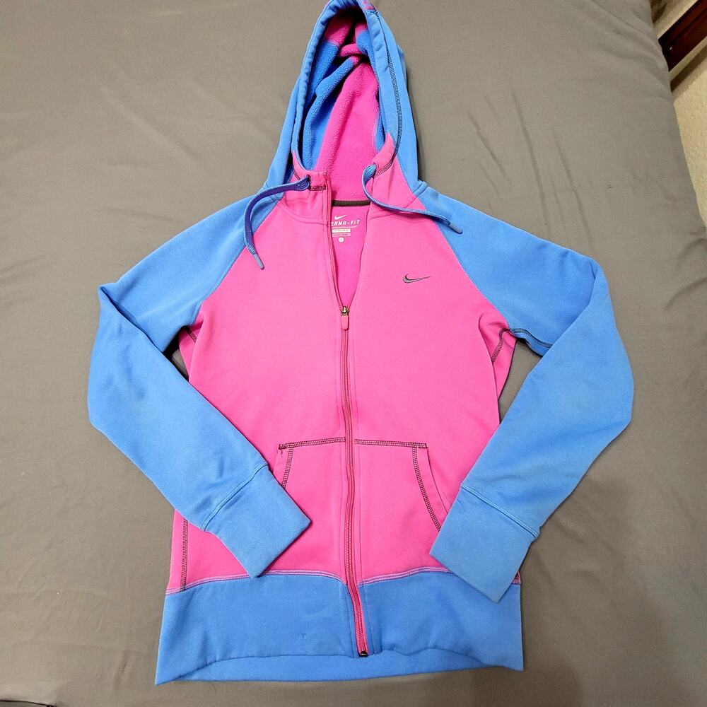 Nike Therma-Fit Colorblock Full Zip Hoodie Pink Blue Warm Fleece Active Small